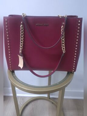 Michael Kors Burgundy Stud-Accent Tote Bag